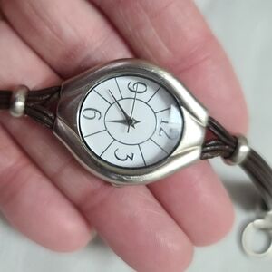 J. Jill Round Face, Leather Band, Silver Tone and Brown Watch, Japan Movement